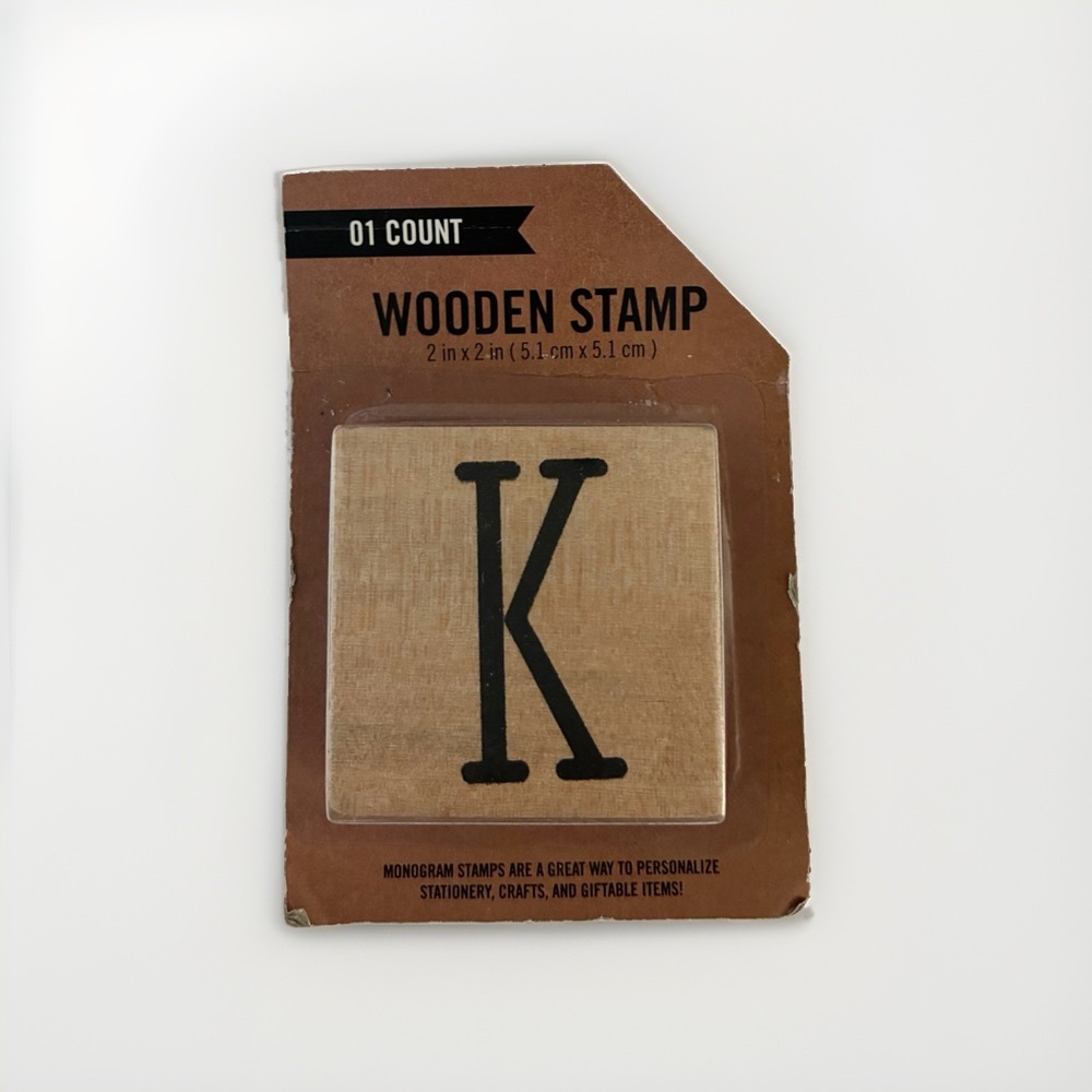 Wood Stamp Wooden Rubber  - Monogram K - 2 Inches